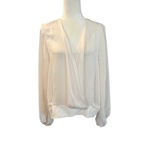 K Jordan 3X Womens Blouse‎ Long Sleeve V Neck Smocked Waist Pullover Top Cream